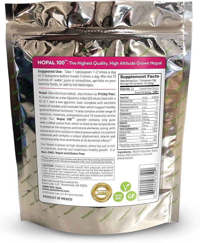 Maxx Herb Red Nopal Cactus Powder Prickly Pear Powder - for Digestion &amp Immune Support High in Dietary Fiber Vegan Non-GMO and Gluten Free - 10 Oz Bag (28 Servings)