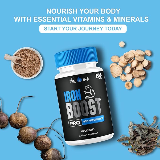 Iron Boost Pro Premium Performance Capsules Iron Boost Advanced Health Supplement Pills Iron Boost Premium Daily Health Support and Overall Wellness Formula by Blue Vibe (3 Pack - 180 Capsules)
