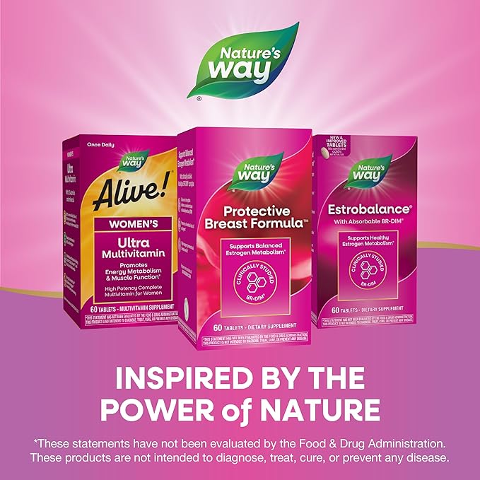 Nature's Way Protective Breast Formula Supports Balanced Estrogen Metabolism* Supports Premenstrual Breast Comfort* with BR-DIM Turmeric Extract and Vitamin D3 60 Tablets (Packaging May Vary)