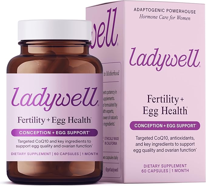 Ladywell Fertility + Egg Health | Fertility Support | Ovarian Health Egg Quality Ovulation &amp Conception Wellness Support | CoQ10 Folate + Key Ingredients | Science-Backed Women’s Supplement 60