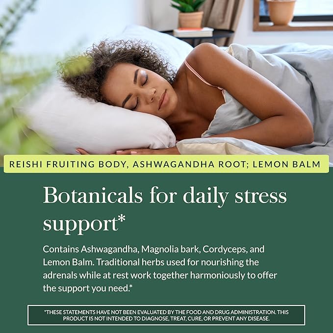 Gaia Herbs Adrenal Health Nightly Restore - Herbal Supplement with Ashwagandha Magnolia Bark Cordyceps Lemon Balm &amp More* - 60 Vegan Liquid Phyto-Caps (30 Servings)