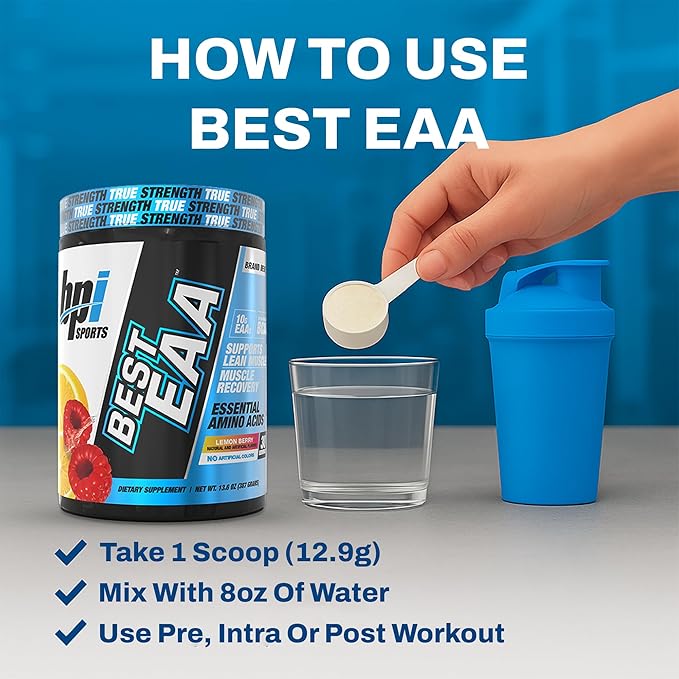 BPI Sports Essential Amino Acids EAA Powder - Pre Intra &amp Post Workout Drink - BCAA Powder for Men &amp Women EAA + BCAA + Hydration Advanced Formula with 10g of EAA. (Lemon Berry)