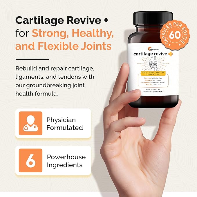 UpWellness Cartilage Revive + Joint Support Supplement for Men and Women - Powered by D-Glucosamine Sulfate MSM Vitamin D3 C and More - 5 Bottles