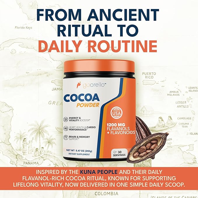 High Flavanol Cocoa Powder Supplement 1200mg Cocoa Flavanols &amp Flavonoids 30 Servings for Support Heart Health Blood Flow &amp Nitric Oxide Dark Cocoa Flavor