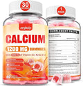 Calcium 1200 mg with Vitamin D3 Supplement for Adults - Calcium Gummies with Vitamin D3 5000IU K2 B12 for Women Men - Extra Absorption Calcium Citrate - Natural Strawberry Flavor 60 Gummies