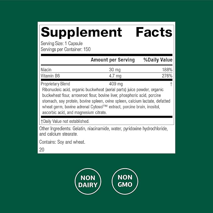 Standard Process Circuplex - Vascular &amp Nervous System Support - Blood Health Supplement with Niacin &amp Vitamin B6 - Non-Dairy Whole Food-Based Supplement - 150 Capsules