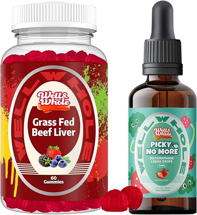 Well&ampWhole Grass Fed Beef Liver Gummies and Sulforaphane Supplement for Kids