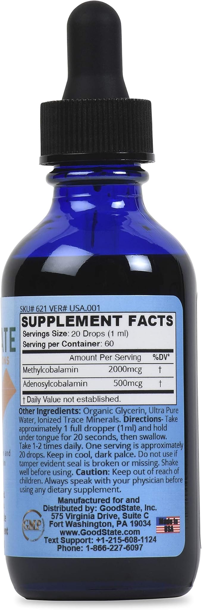 Good State Vitamin B12 Liquid Mineral Supplement | Vegan Organic and Professional Grade B12 Vitamins Sublingual Liquid | Nano-Ionic for Optimal Absorption | 2 Fl oz Bottle