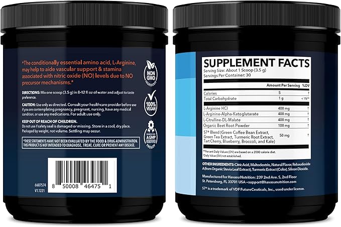 L-Arginine Powder - Nitric Oxide Supplement for Men and Women with L-Citrulline and Beet Root - Pre and Post Workout Support for Endurance and Recovery - Tangerine Flavor 1 Month Supply (30 Scoops)