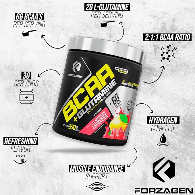 Forzagen BCAAS Amino Acids Powder with Glutamine BCAA Powder Branched Chain Amino Acids Supplements Powder BCAA Lean Energy Pre Workout - Post Workout Muscle Recovery Powder 30 Servings
