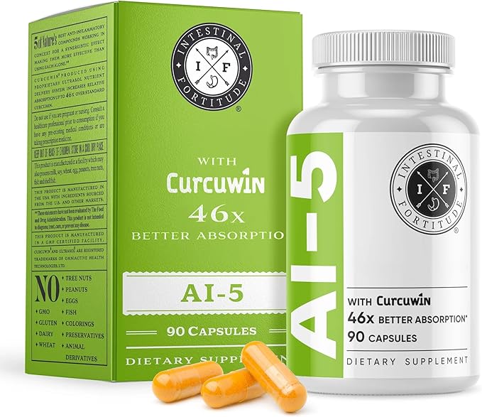 Intestinal Fortitude AI-5 - Digestive Herbal Capsule Supplement w/CurcuWIN Turmeric Curcumin Boswellia Serrata Ginger Root &amp EGCG Green Tea for Gut &amp Digestive Health Support Non-GMO Dai