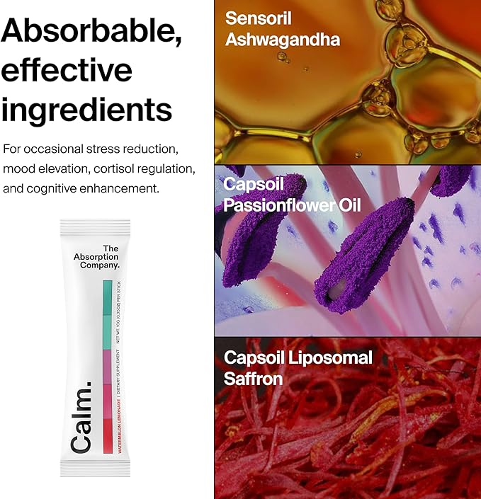 Calm Drink Mix - Relaxation Aid with Magnesium Ashwagandha L-Theanine &amp Vitamin D - Supports Cortisol Regulation and Mood for Men &amp Women - Watermelon Lemonade Flavor 14 Sticks