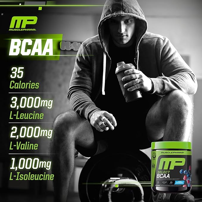 MusclePharm Essentials BCAA Powder Pre &amp Post Workout Recovery Drink Supports Muscle Recovery &amp Energy Production Essential Amino Acids Supplement 30 Servings Blue Raspberry Flavor