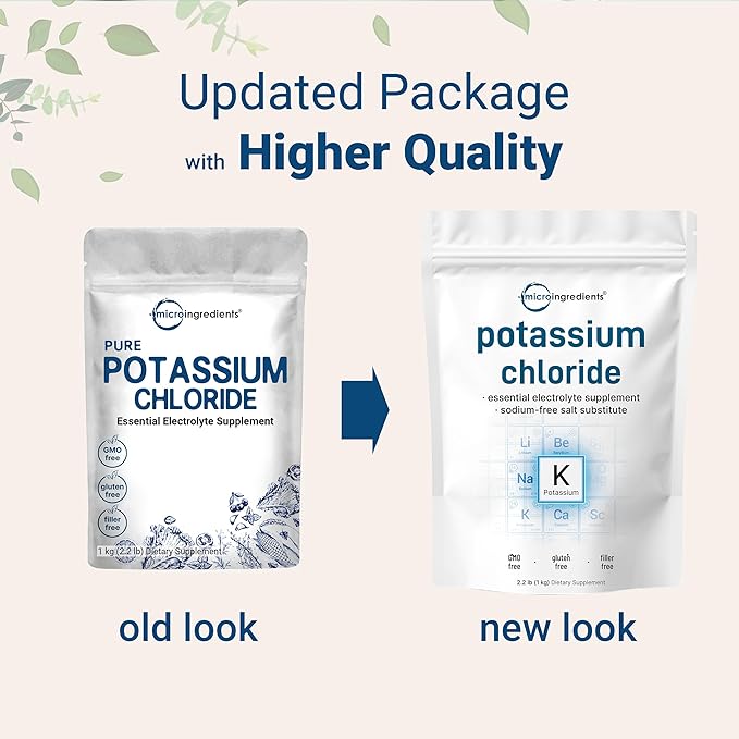 Potassium Chloride Powder 1 KG (35 Ounce) | Salt Substitute &amp Essential Hydration Electrolyte Supplement | Supports Mineral Balance Heart Joint and Immune Health | Filler Free Dissolves Easil