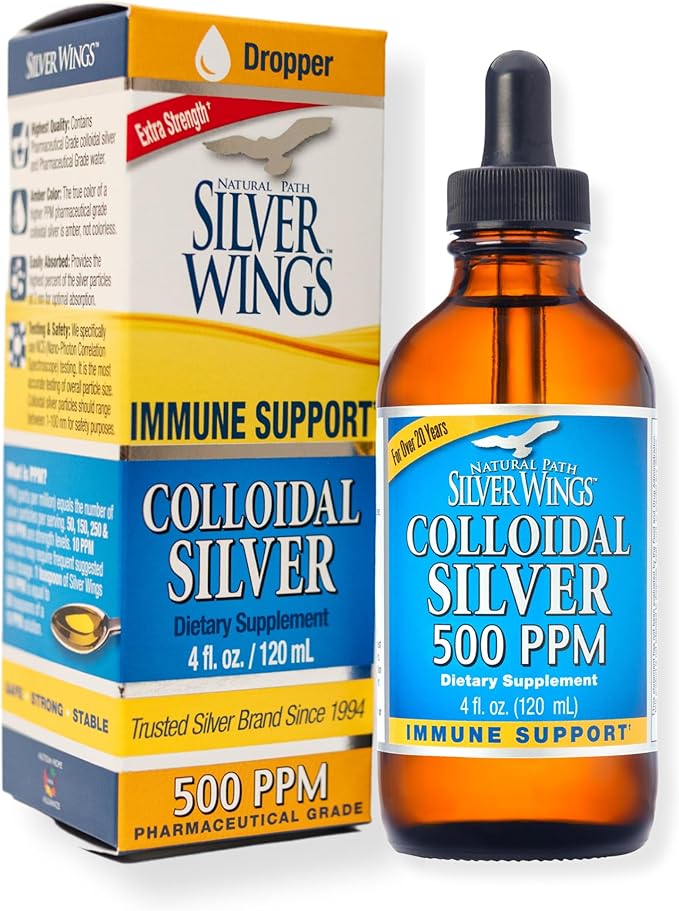 Natural Path Silver Wings - Colloidal Silver 500 ppm - Pure Mineral Supplement - Immune Support for Your Family - Powerful Healing Without a Bad Taste (4fl oz/120ml)