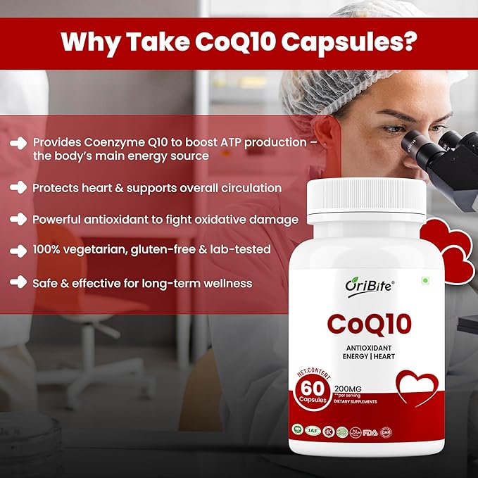 CoQ10 200mg 60 Veggie Capsules | Coenzyme Q10 Supplement for Cellular Energy &amp Heart Support | Antioxidant Support Formula | Ubiquinone Dietary Supplement