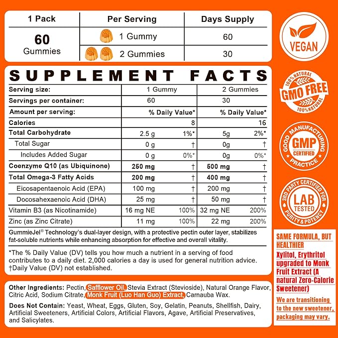 NEVISS Sugar-Free CoQ10-250mg / 500mg Filled Gummies +Sugar Free Probiotics Gummies