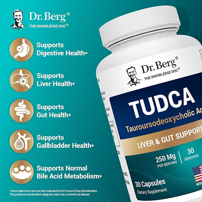 Dr. Berg TUDCA Supplement (Tauroursodeoxycholic Acid) - Powerful Formula for Liver Health Bile Flow Gallbladder Support and Digestive Health* - 30 Capsules