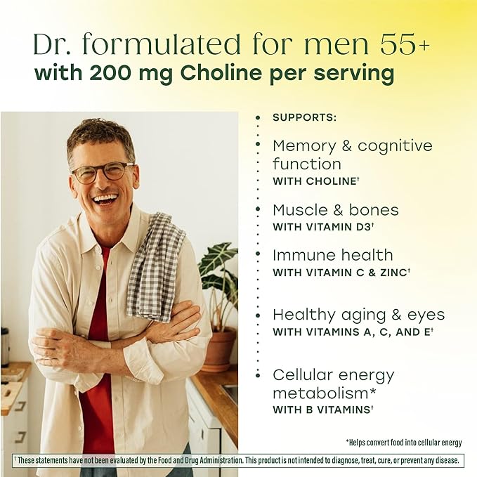 MegaFood Advanced Multivitamin for Men 55+ Mens Multivitamins 50 Plus Methylated B12 Methyl folate Choline Vitamin D Brain &amp Muscle Health Immune Support Vegetarian - 120 Tablets (60 Servi