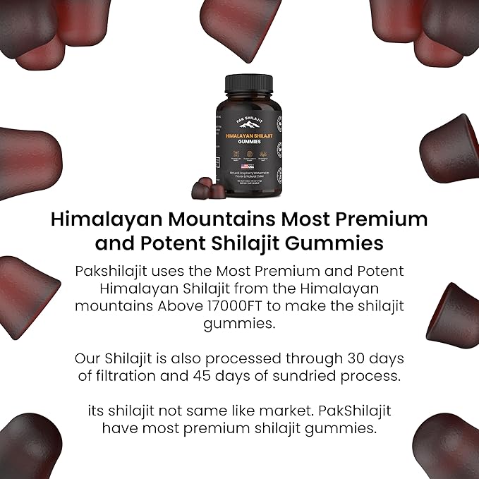 Pure Sundried Himalayan Shilajit Gummy for Men &amp Women | Organic Shilajit Gummies | Natural 85 Plus Trace Minerals Fulvic Acid | Energy Immunity | Sugar-Free 60 Healthy Gummy