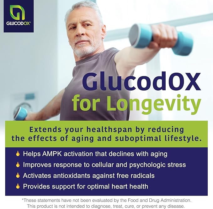 GlucodOX AMPK Activator Supplement – AMPK Enzyme Metabolism Booster Guggul Supplement for Body Management &amp Longevity – Vegan Metabolic Support - 30 Day Supply (60 Capsules)