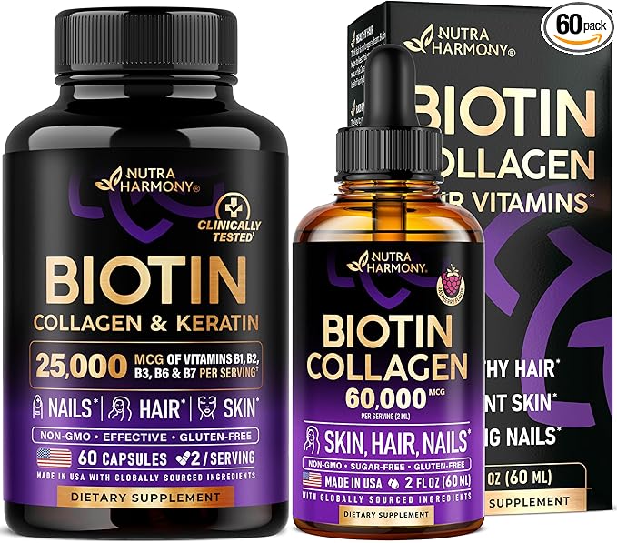 NUTRAHARMONY Biotin Collagen Hyaluronic Acid Capsules &amp Liquid Biotin Collagen Drops