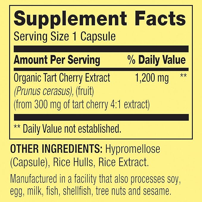 Spring Valley Tart Cherry Extract Antioxidant Support Dietary Supplement Vegetarian Capsules 1200 mg 90 Count (Pack of 1) - Set by Basket Goods