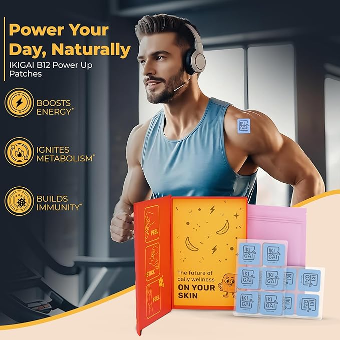 IKIGAI B12 Energy Transdermal Patch – Vitamin B12 B1 &amp Vitamin C Daily Skin Patch | 30 Peel &amp Stick Plant-Based Vitamin Patches for Men &amp Women | Pill-Free Supplement Alternative | Extern