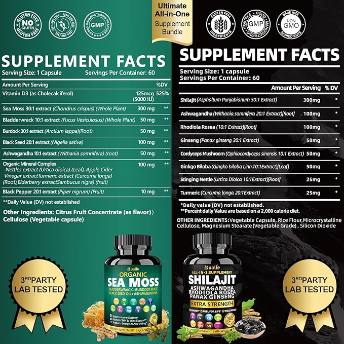 Pure Himalayan Organic - Shilajit Capsules - Premium Shilajit for Men - with Ashwagandha Ginseng and More Fulvic Acid for Men/Women - 120 Capsules