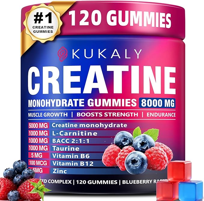 Creatine Monohydrate Gummies for Men &amp Women 8500MG Creatine Gummies Sugar Free Mixed Flavored with L-Taurine BCAA 2:1 B12 B6 for Boost Strength Focus &amp Endurance Vegan Non-GMO 120pcs
