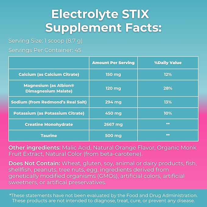 MYOXCIENCE Electrolyte STIX | Creatine Electrolyte Powder | Recovery from Exercise &amp Muscle Development w/Real Salt (Natural Orange Flavor) (Jar 45 ct)