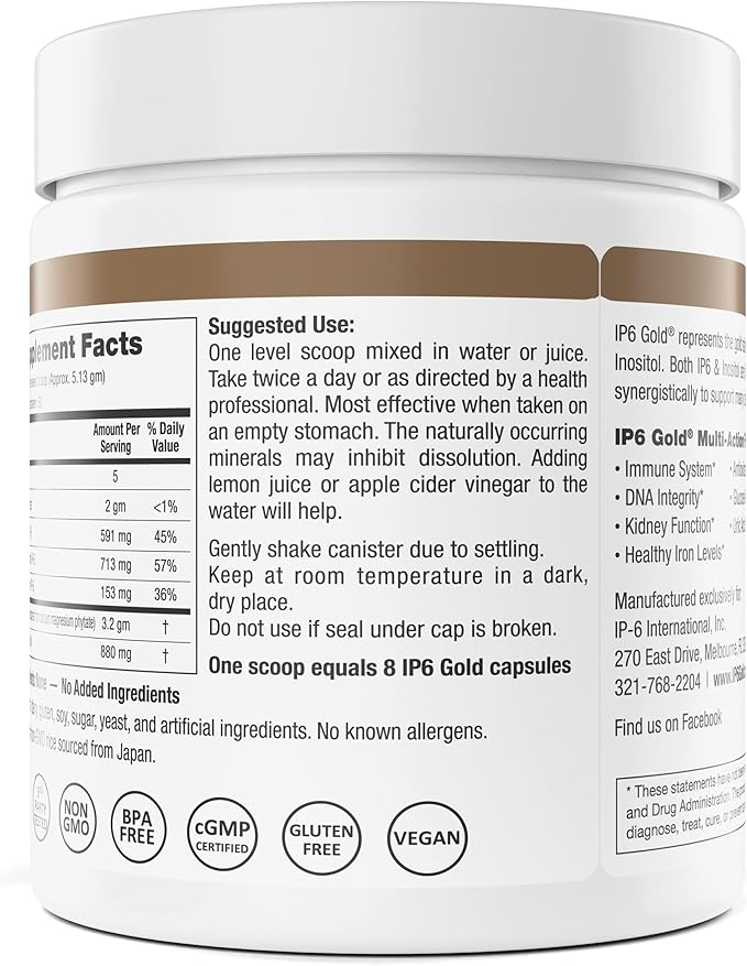 IP6 Gold IP-6 &amp Myo-Inositol Unflavored Powder 308 gm - Inositol Hexaphosphate Supplement - Vegan Non GMO Gluten Free