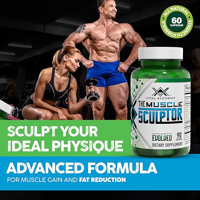 Vital Alchemy The Muscle Sculptor– Muscle Builder with Vitamin B3 B6 Phosphatidylserine Epicatechin &amp Cayenne – Supports Muscle Growth Focus Energy &amp Protein Synthesis Made in USA – 90 C