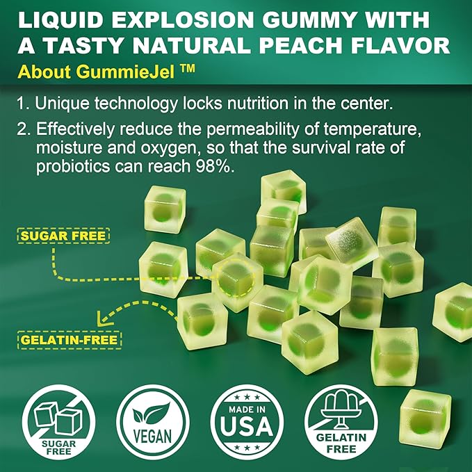 2Pack Digestive Enzymes Gummies for Women &amp Men Multi-Enzymes with 90Billion CFU Probiotics and Prebiotics &amp Postbiotic Vegetable &amp Fruit Fiber Blend Super Enzymes for Digestive &amp G