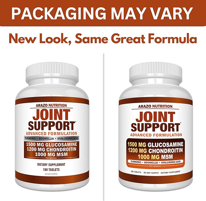 Arazo Nutrition Glucosamine Chondroitin Turmeric Msm Boswellia - Joint Support Supplement for Relief 180 Tablets for Bones Back Knees Hands (180 Tablets)