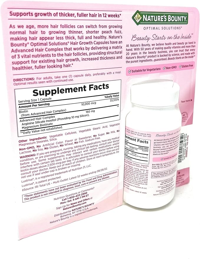 Nature's Bounty Hair Growth Supplement 1 Per Day Clinically Shown to Support Thicker Fuller Hair with Biotin Silicon &amp Arginine 90 Capsules