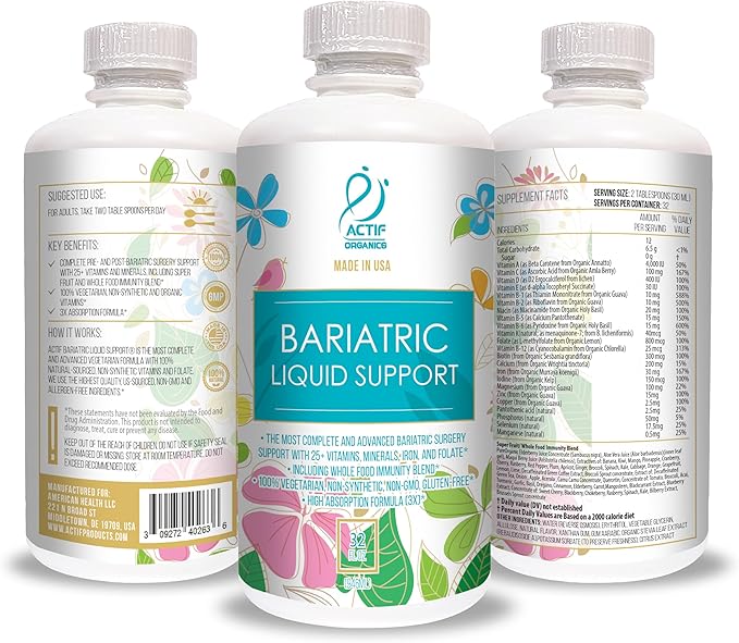 ACTIF Organic Bariatric Liquid Multivitamin with 25+ Organic Vitamins and Minerals for Bariatric Surgery Advanced Formula - 90 count Pack of