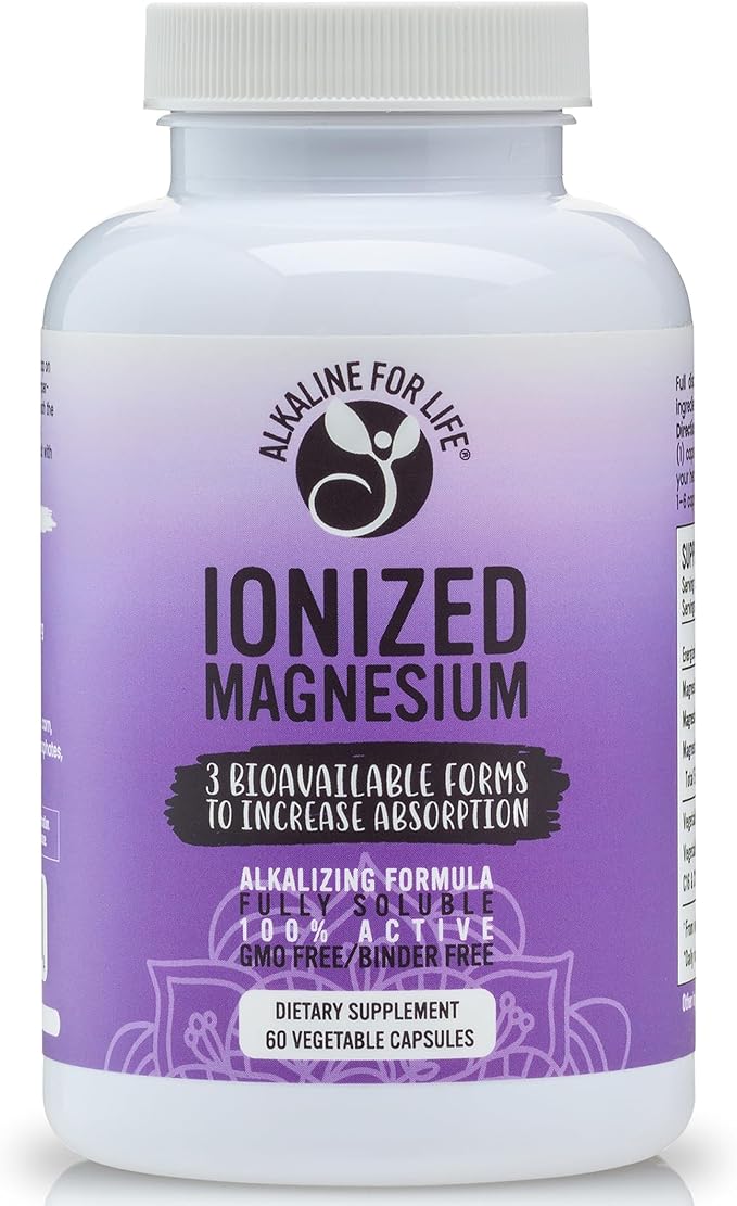 Alkaline for Life Ionized Magnesium Magnesium Glycinate Citrate Ascorbate Complex High-Absorption Magnesium Supplement Gentle Daily Support 60 Capsules