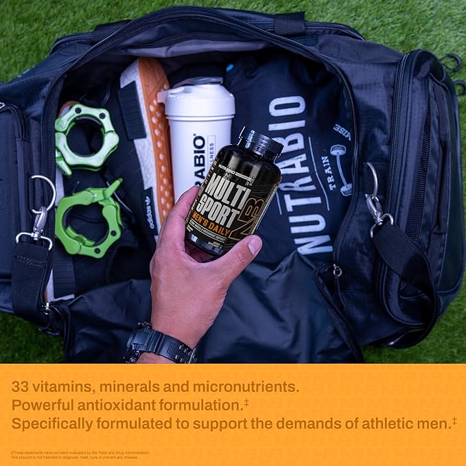 NutraBio Multisport for Men - Mens MultiVitamin - 33 Vitamins Minerals Micronutrients - Rich in Antioxidants - Supports Peak Athletic Performance Energy Metabolism (120 Vegetable Capsules)