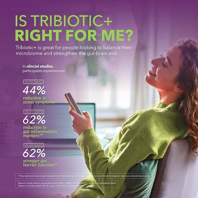 Tribiotic+ Prebiotic Probiotic and Postbiotic Supplement for Women &amp Men Gut Health Immune Support Bloating Relief Daily Microbiome and Digestive Support 30 Capsules 30 Day Supply