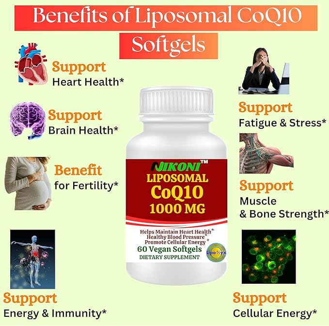 Nikoni Liposomal CoQ10 1000mg Vegan Softgel Higher Absorption Supports Heart Brain &amp Energy One Vegan Softgel/Serving 60 Days Supply
