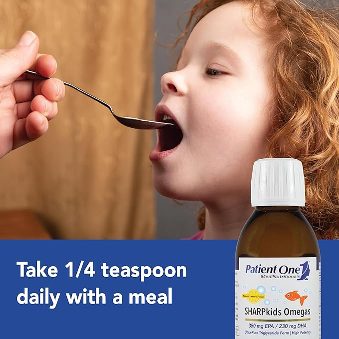 Patient One SHARPkids Omegas Liquid | Supplement to Support Heart Brain and Joint Health* | High-Potency Omega-3 Fish Oil | Lemon Flavor | 5 fl oz