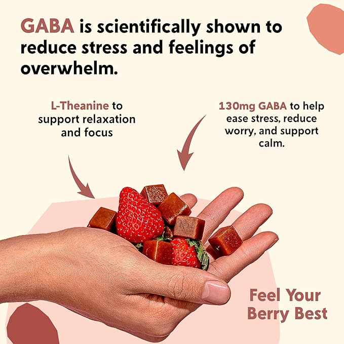 PYM Berry Mood Chews Support for Stress Worry &amp Overwhelm 60 Count | 130mg GABA 90mg L-Theanine | Vegan Non-GMO Gluten-Free No Added Sugar | All-Natural Mood Balance Supplement Made in USA