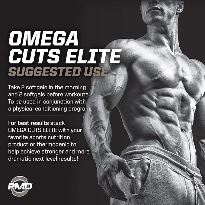 PMD Sports Omega Cuts Elite -Fat Loss-Muscle Defining Formula - Omega Fatty Acids MCT's and CLA for Muscle Definition and Maintenance - Keto Friendly For Women and Men - Stimulant Free (180 Softgels)