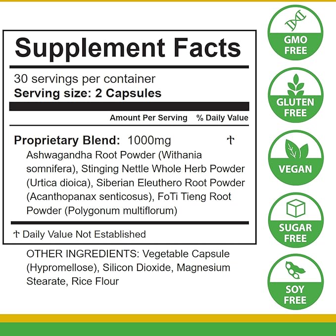 Life Tones Energy &amp Adrenal Support Capsules - Natural Energy Boost Stress Relief and Adrenal Health Formula - 60 Vegan Vitamins
