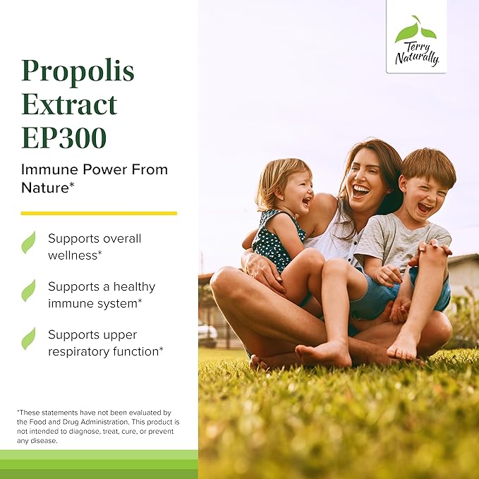 Terry Naturally Propolis Extract EP300 - Upper Respiratory &amp Immune System Support Supplement - Non-GMO with Bee Propolis Extract - Child &amp Adult Supplement - 60 Chewable Tablets