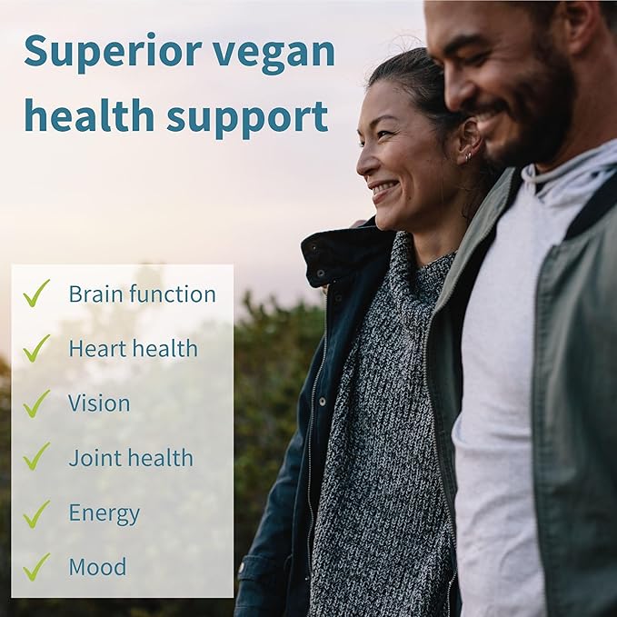 Vegan Omega-3 + Super B12-Complex 1000mcg Vegan Bundle Sustainable EPA &amp DHA Algae Oil 1340mg + High Absorption Sublingual Vitamin B12 With Methylcobalamin Adenosylcobalamin &amp Hydroxocobalam