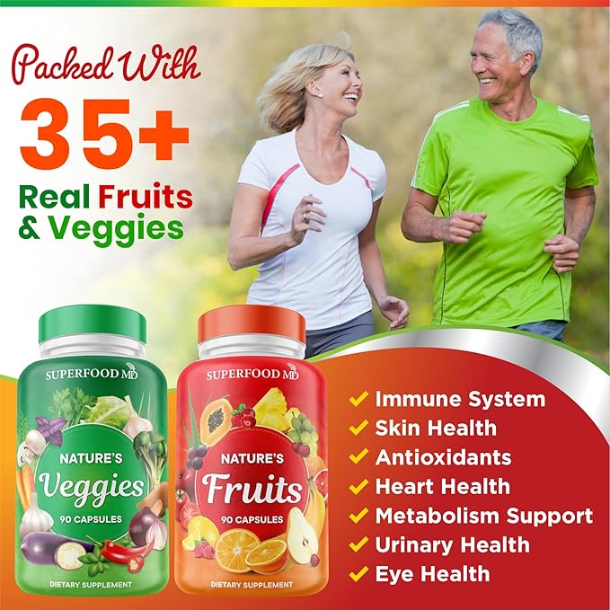 Superfood MD Fruits &amp Veggies Supplement - Whole Food Natural Superfoods - with Beta Carotene - Soy Free- 90 Count (Pack of 2)