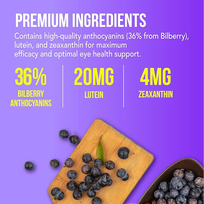 NANOWELL EyeCare Anthocyanins 100 - Eye Health Supplement with Bilberry Zeaxanthin Lutein Anthocyanins Vitamin A E Selenium &amp Copper - 60 Softgels 60 Day Supply