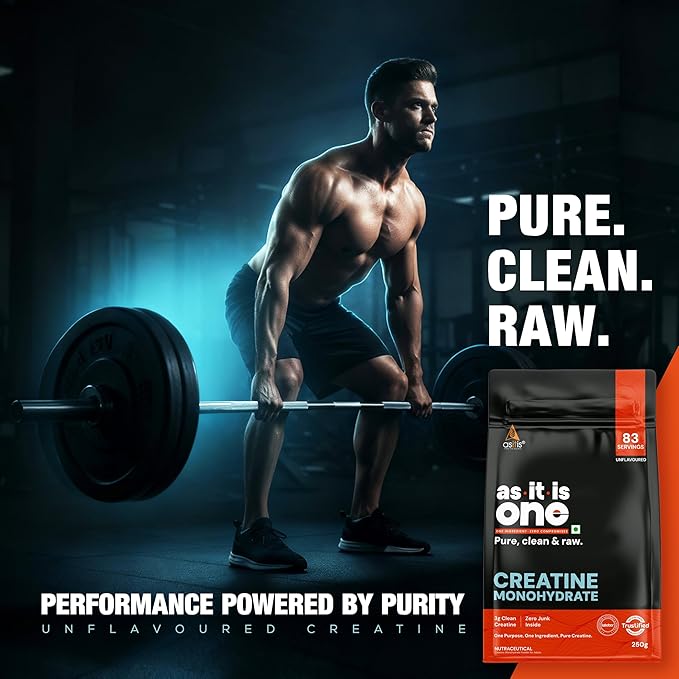 AS-IT-IS Nutrition Creatine Monohydrate 250gms/8.8 Oz | USA Labdoor Certified for Accuracy &amp Purity Preworkout 2.5g Per Serving Free of Fillers and Preservatives